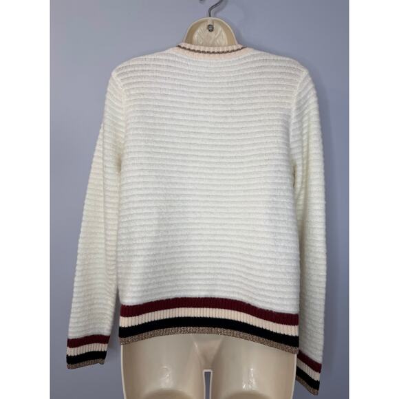 L’AGENCE Archer Cardigan Sweater Ivory Striped Gold Button Women's M - Picture 9 of 14